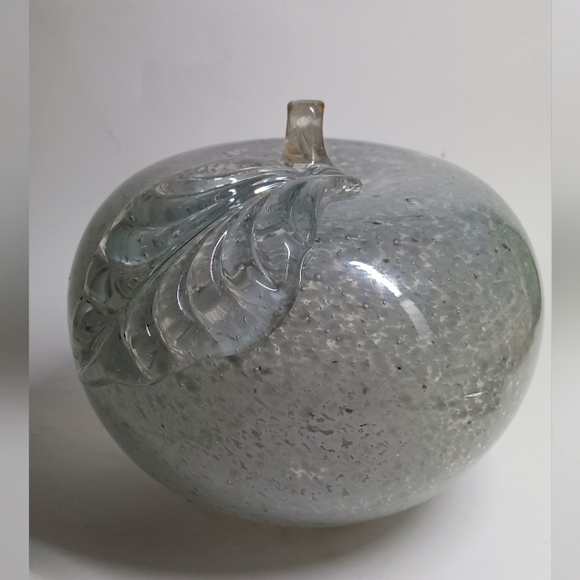 Glass Apple Large Gray Glass Apple Clear Silver with glowing sparkles - Picture 1 of 8
